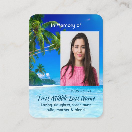 Christian Memorial Keepsake Tropical Beach Exotic 名刺 (裏面)