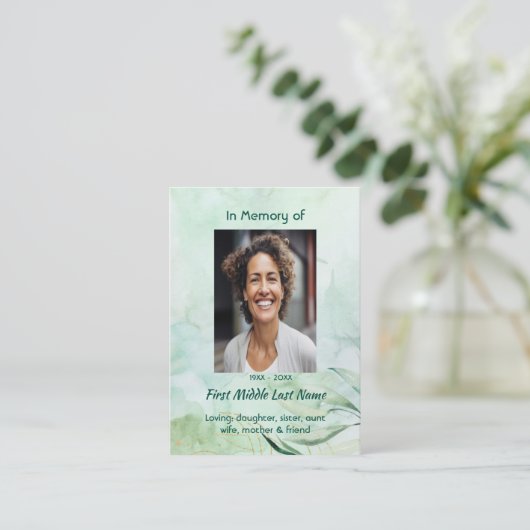 Christian Memorial Keepsake Watercolor Foliage 名刺 (スタンド正面)