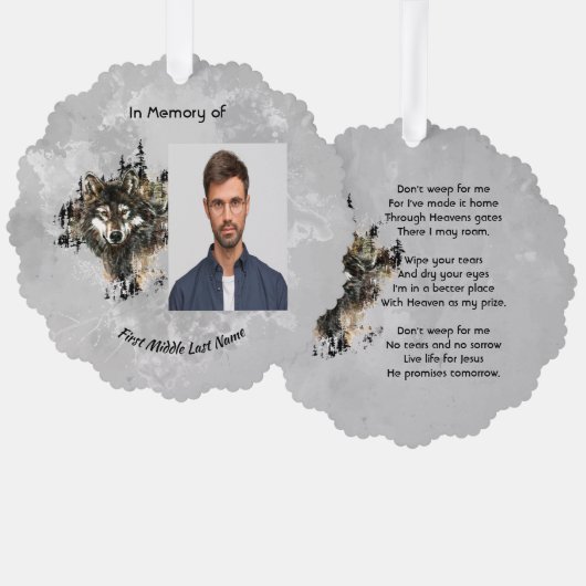 Christian Memorial Keepsake Wolf Wolves Animal art オーナメントカード (正面/裏面)