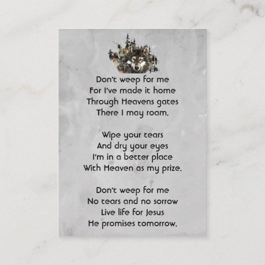 Christian Memorial Keepsake Wolf Wolves Animal art 名刺 (裏面)