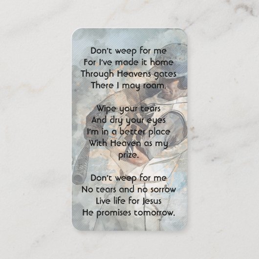 Christian  Memorial Memory Card Baseball Sport 名刺 (裏面)