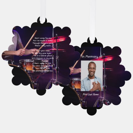 Christian Memorial Photo  Drummer Drums Band  オーナメントカード (正面/裏面)