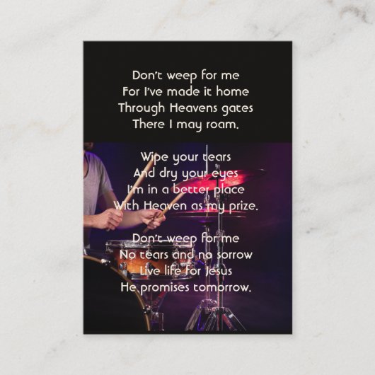 Christian Memorial Photo  Drummer Drums Band  名刺 (正面)