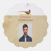 Christian Memorial Photo Invite Pheasant Bird Art オーナメントカード (正面)