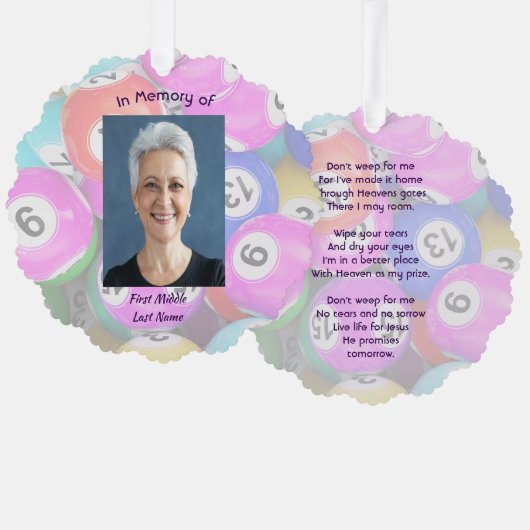 Christian Memorial Photo Keepsake Bingo Game オーナメントカード (正面/裏面)