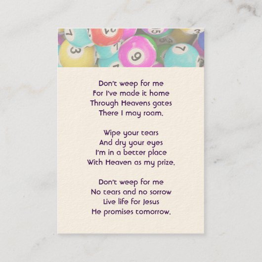 Christian Memorial Photo Keepsake Bingo Game  名刺 (裏面)