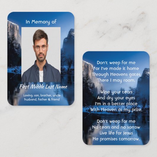 Christian Memorial Photo Mountain Lake Winter Snow 名刺 (正面/裏面)