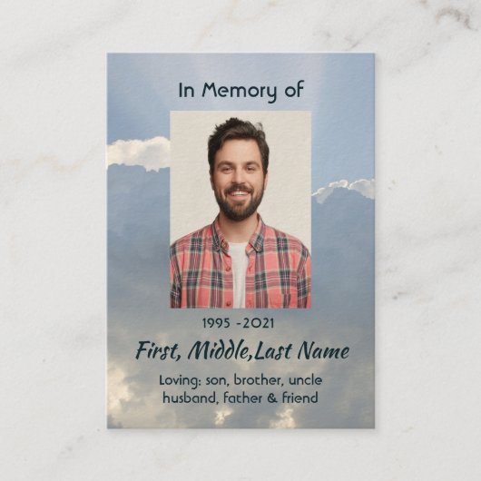 Christian Memorial Photo Prayer Heavenly Sky 名刺 (正面)