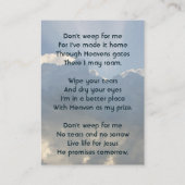 Christian Memorial Photo Prayer Heavenly Sky 名刺 (裏面)