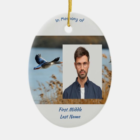 Christian Memorial Photo Prayer Lake Geese Birds セラミックオーナメント (正面)