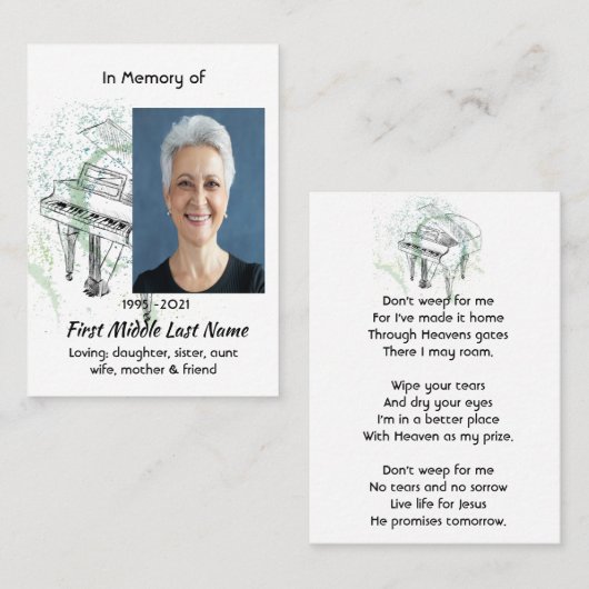 Christian Memorial Photo Prayer Piano Musician 名刺 (正面/裏面)