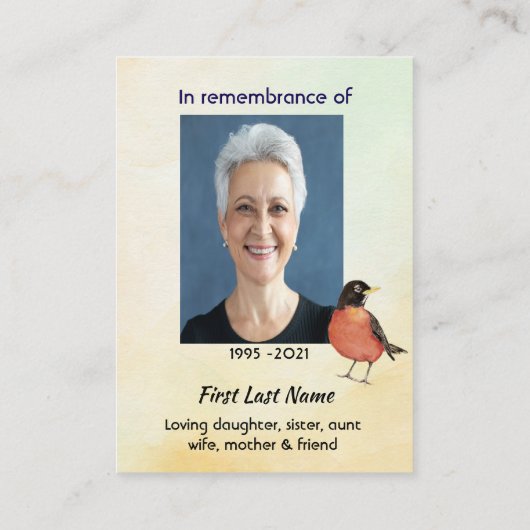Christian Memorial Photo Robin Garden Bird 名刺 (裏面)