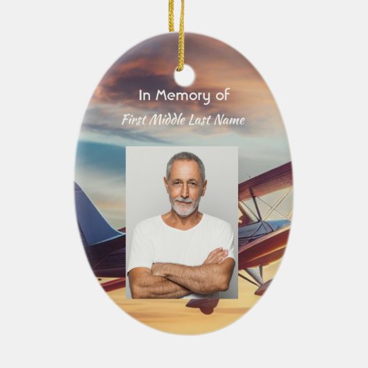 Christian Memorial Pilot Airplane Flying Sunset セラミックオーナメント (裏面)