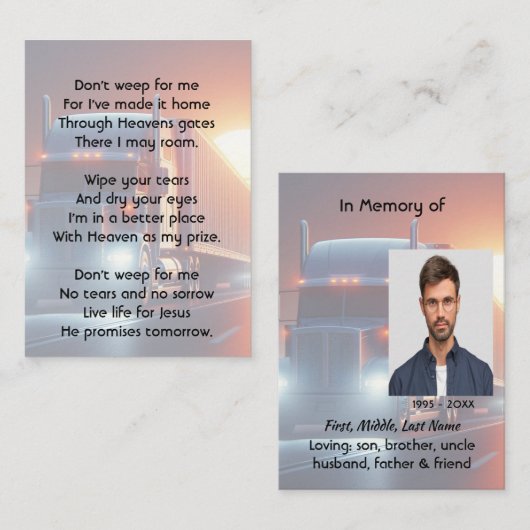 Christian Memorial Semi-Truck Tractor-trailer  名刺 (正面/裏面)