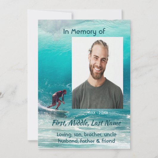 Christian  Memorial  Service Wave Surfer Water 招待状 (正面)