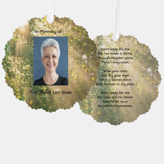 Christian Memorial Sunshine Golden Forest オーナメントカード (正面/裏面)