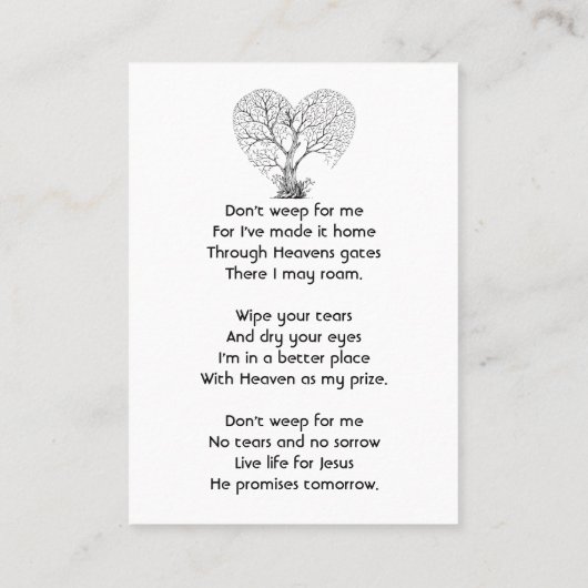 Christian Memorial  Tree of Life Heart Love 名刺 (裏面)