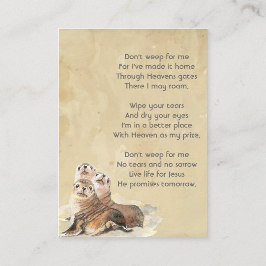 Christian Memorial  Watercolor Seals Animals 名刺 (裏面)