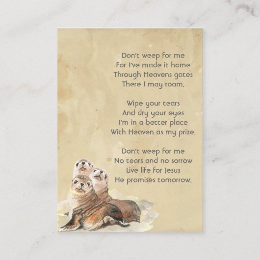 Christian Memorial  Watercolor Seals Animals 名刺 (裏面)