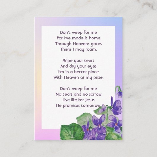 Christian Memorial  Watercolor Wild Violet 名刺 (裏面)