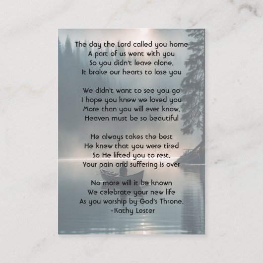 Christian Memory Keepsake Wilderness Lake Canoe 名刺 (裏面)