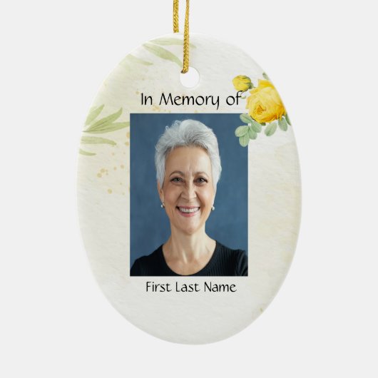 Christian Memory Photo Yellow Roses Garden Flowers セラミックオーナメント (裏面)