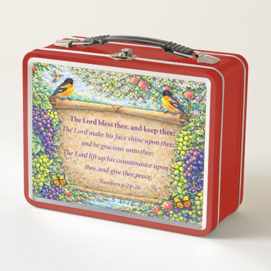 Christian Metal Lunchbox Floral Scripture Gift メタルランチボックス (正面)