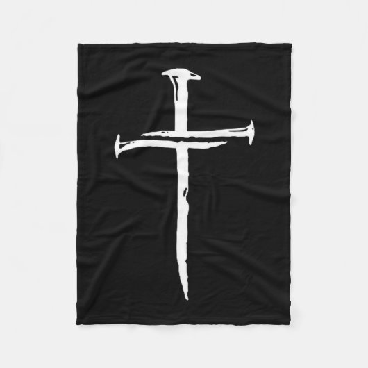Christian Minimalist Three Nails Cross Religious J フリースブランケット (正面)