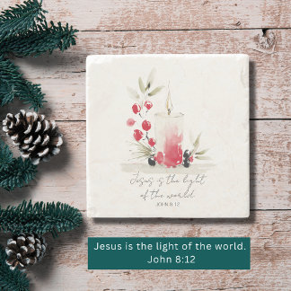Christian Modern Faith Decor John 8:12 Candle  ストーンコースター