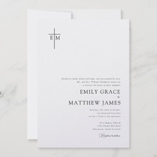 Christian Modern Minimal Monogrammed Cross Photo  招待状 (正面)