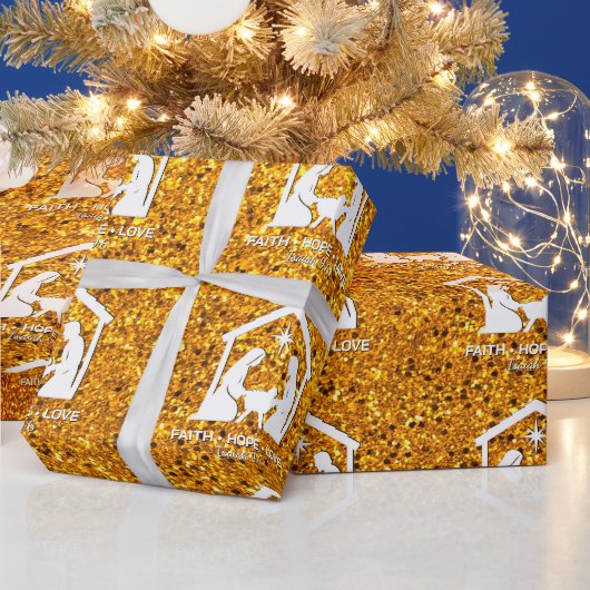 Christian Nativity Faux Glitter Christmas ラッピングペーパー (クリスマス)