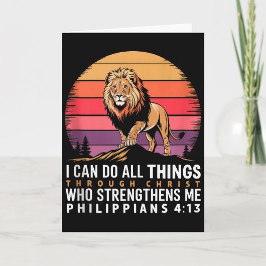 Christian Philippians 4_13 Religious Lion Strength カード (正面)