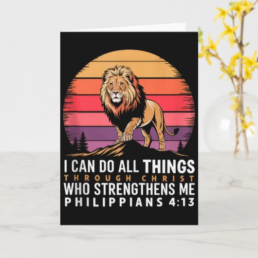 Christian Philippians 4_13 Religious Lion Strength カード (黄色い花)