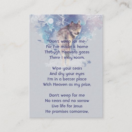 Christian Pocket Keepsake Memorial  Wolf 名刺 (正面)