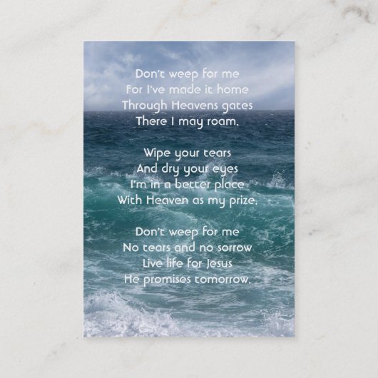 Christian Poem Memorial Keepsake Ocean Sea Beach 名刺 (裏面)