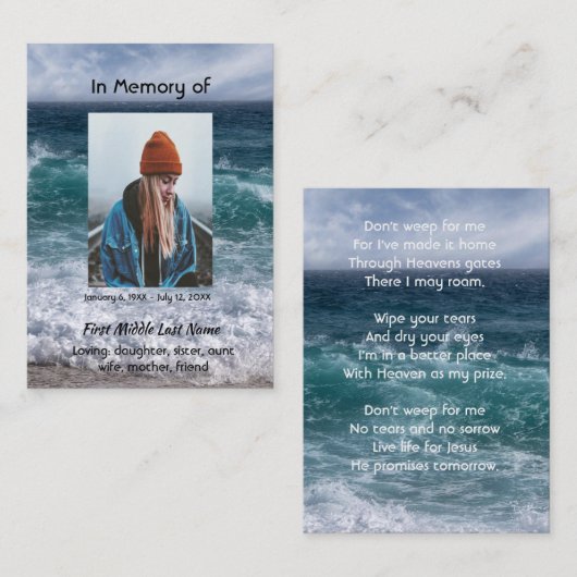 Christian Poem Memorial Keepsake Ocean Sea Beach 名刺 (正面/裏面)