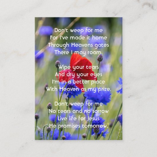 Christian Poppy Cornflower Meadow  Memorial  名刺 (正面)