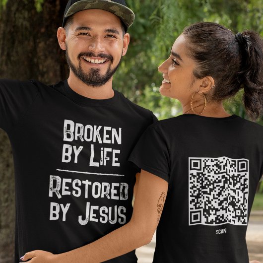 Christian QR Code Broken By Life Restored By Jesus Tシャツ