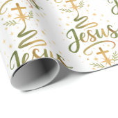 Christian Religion Theme Jesus Typography Cross ラッピングペーパー (ロールコーナー)