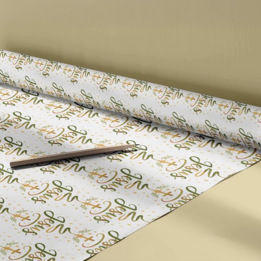 Christian Religion Theme Jesus Typography Cross ラッピングペーパー