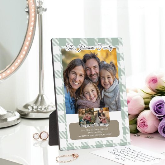 Christian Sage Buffalo Plaid Family Photo Collage フォトプラーク