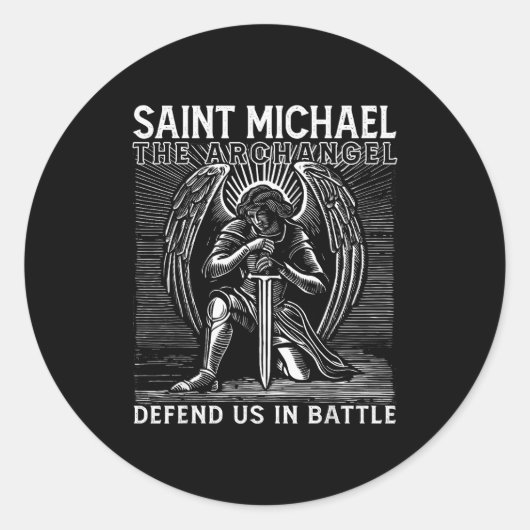 Christian Saint Michael Catholic Saint Defend Us I ラウンドシール (正面)