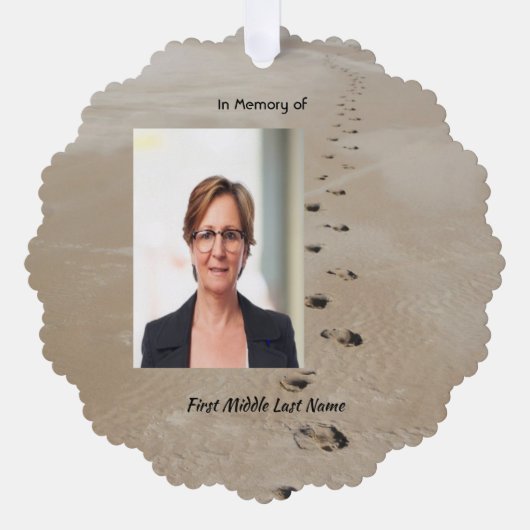 Christian Scripture Keepsake Footprints in Sand オーナメントカード (正面)