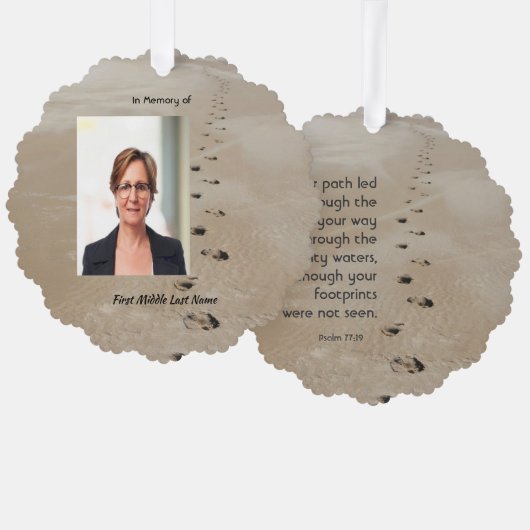 Christian Scripture Keepsake Footprints in Sand オーナメントカード (正面/裏面)