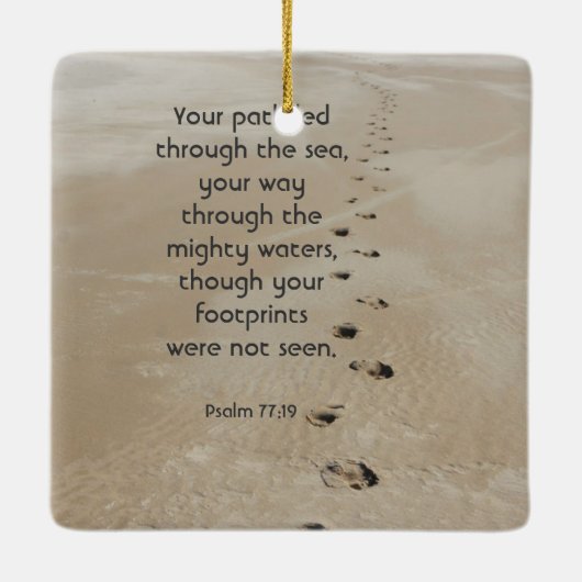 Christian Scripture Keepsake Footprints in Sand セラミックオーナメント (裏面)