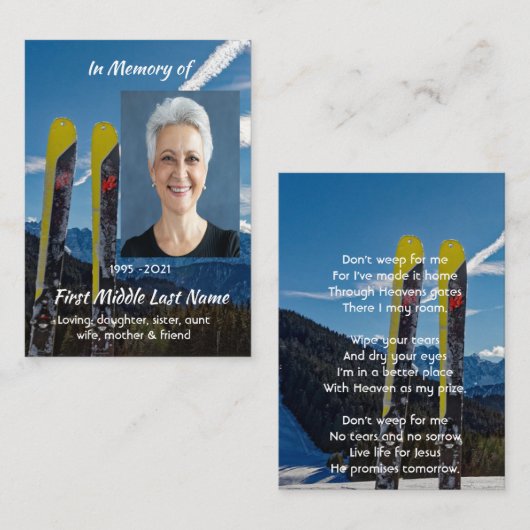 Christian  Skiing Skier  Memorial Keepsake  名刺 (正面/裏面)
