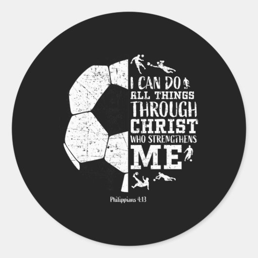 Christian Soccer Faith Graphic Bible Verse Philipp ラウンドシール (正面)