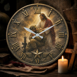Christian Soldier Prayer Jesus Blessing Military ラージ壁時計