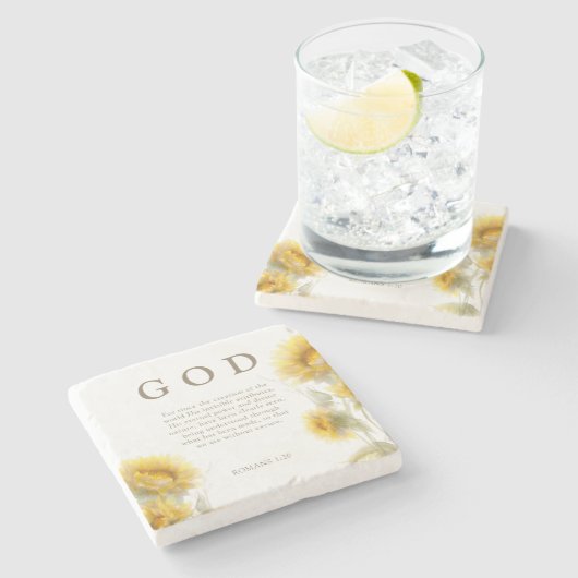 Christian Sunflowers Romans 1:20 Scripture  ストーンコースター (横)