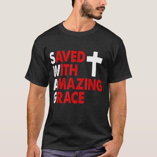Christian SWAG Saved With Amazing Grace Graphic De Tシャツ (正面)